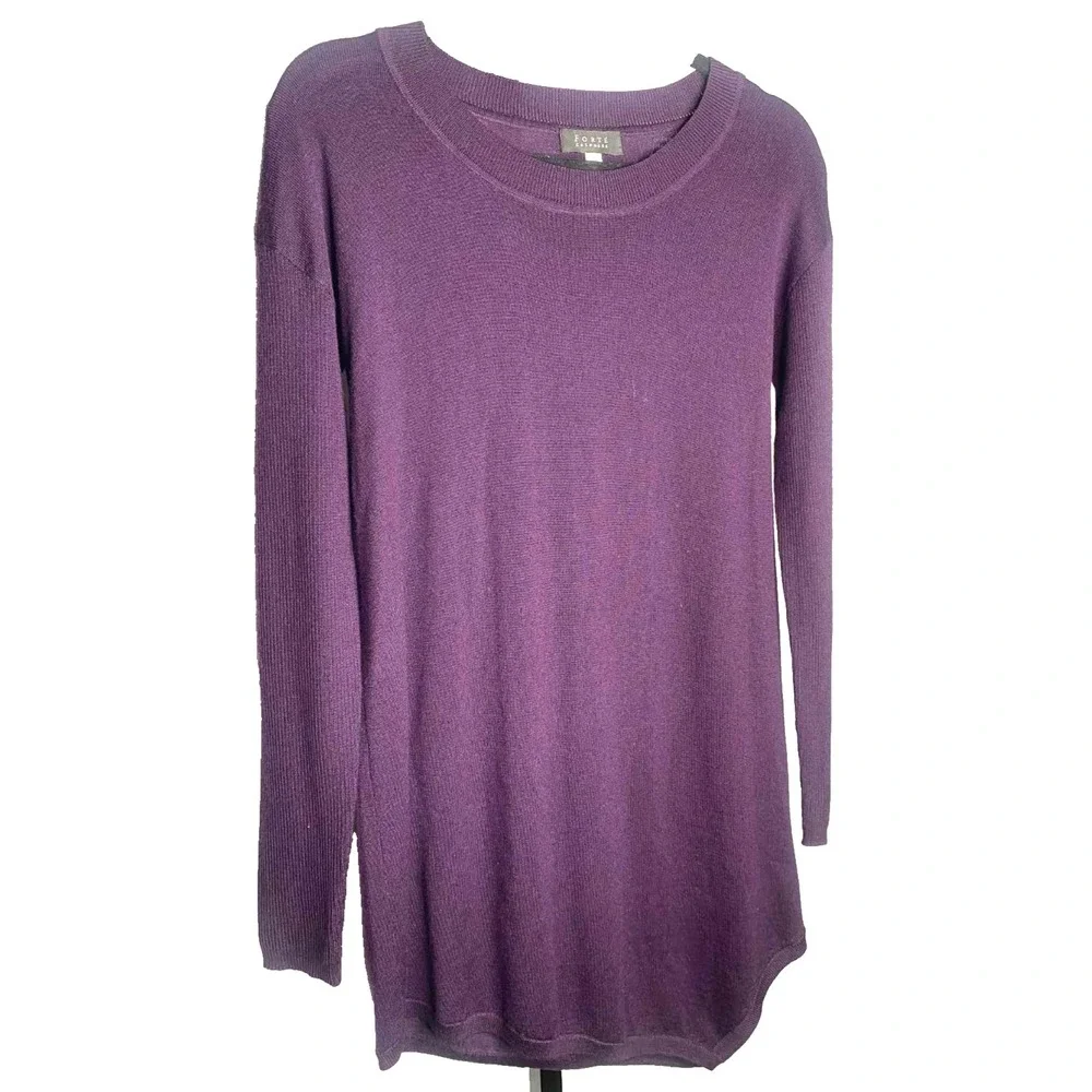 Forte 100% cashmere‎ size XS asymmetrical hem tunic purple pullover wool silk